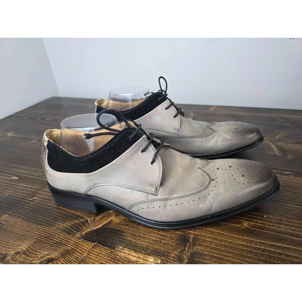 Stacy Adams‎ Men's Dress Shoes Size 10.5 Gray Black Leather Oxford Lace Up 25314